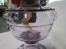 Load image into Gallery viewer, Antique Purple Glass Pedestal Oil Lamp with Clear Glass Chimney