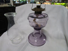 Load image into Gallery viewer, Antique Purple Glass Pedestal Oil Lamp with Clear Glass Chimney