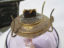 Load image into Gallery viewer, Antique Purple Glass Pedestal Oil Lamp with Clear Glass Chimney