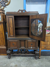Load image into Gallery viewer, Antique Jacobean Tudor China Blind Hutch Cabinet