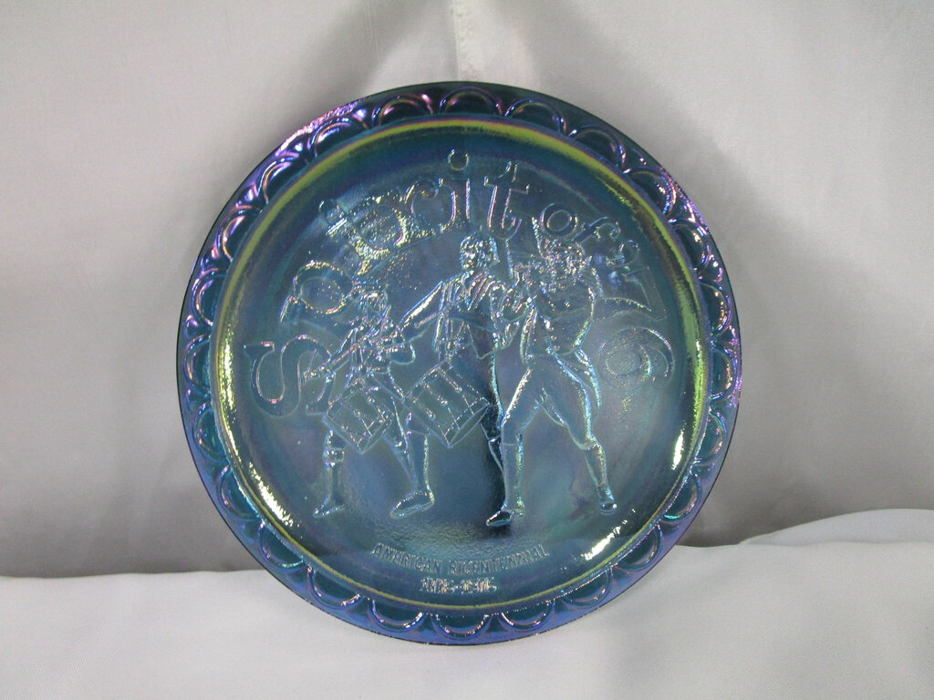 シェイクスピア　記念プレート Vintage Blue Carnival Glass Spirit of 76 Bicentennial