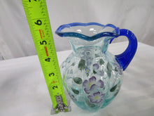 Load image into Gallery viewer, Fenton Handpainted Artist Signed Aqua and Cobalt Blue Floral Small Pitcher