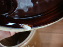 Load image into Gallery viewer, Vintage USA Brown Ceramic Whiskey Style Cookie Jug with Lid