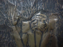 Load image into Gallery viewer, Vintage Brass Relief Brutalist Man with Pots Wall Plaque