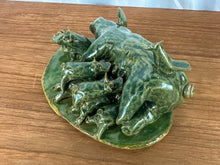 Load image into Gallery viewer, Signed Lynn Bailey &quot;Green Mama Pig with Piglet Pile&quot; Ceramic Sculpture

