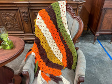 Load image into Gallery viewer, Vintage Handmade Crochet Fringe Blanket - 70s color scheme, 46"x62"