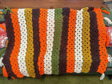 Load image into Gallery viewer, Vintage Handmade Crochet Fringe Blanket - 70s color scheme, 46"x62"