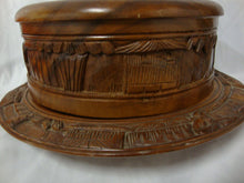 Load image into Gallery viewer, Vintage Monkey Pod Carved Relief Wood Cake Stand with Dome Top