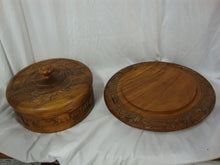 Load image into Gallery viewer, Vintage Monkey Pod Carved Relief Wood Cake Stand with Dome Top