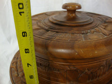 Load image into Gallery viewer, Vintage Monkey Pod Carved Relief Wood Cake Stand with Dome Top