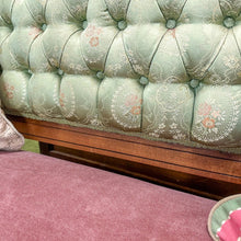 Load image into Gallery viewer, Antique Eastlake Tufted Parlor Settee, Light Green with Pink Seat
