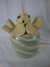 Load image into Gallery viewer, Dale Costner Vale, NC Unsigned Blue/Cream Folk Art Pottery Chicken Figure Sculpture