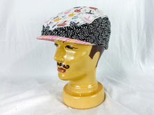 Load image into Gallery viewer, Hand-Made Flat Cap, Pink Mushrooms with Ponytail Slit, Size Medium