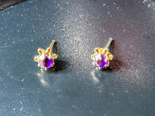 Load image into Gallery viewer, Vintage Gold & Amethyst February Birthstone Stud Earrings, Not Original Backs