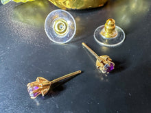 Load image into Gallery viewer, Vintage Gold & Amethyst February Birthstone Stud Earrings, Not Original Backs