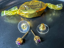 Load image into Gallery viewer, Vintage Gold & Amethyst February Birthstone Stud Earrings, Not Original Backs