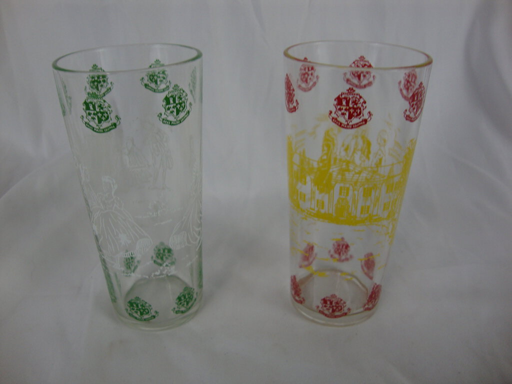 1950's Colonial Williamsburg Jelly Jar Tumbler Glasses Set of 2