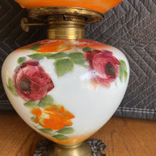 Load image into Gallery viewer, Original Antique Oil Lamp, Hand painted, Tall Chimney, 19" to top of Globe