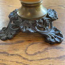 Load image into Gallery viewer, Original Antique Oil Lamp, Hand painted, Tall Chimney, 19" to top of Globe