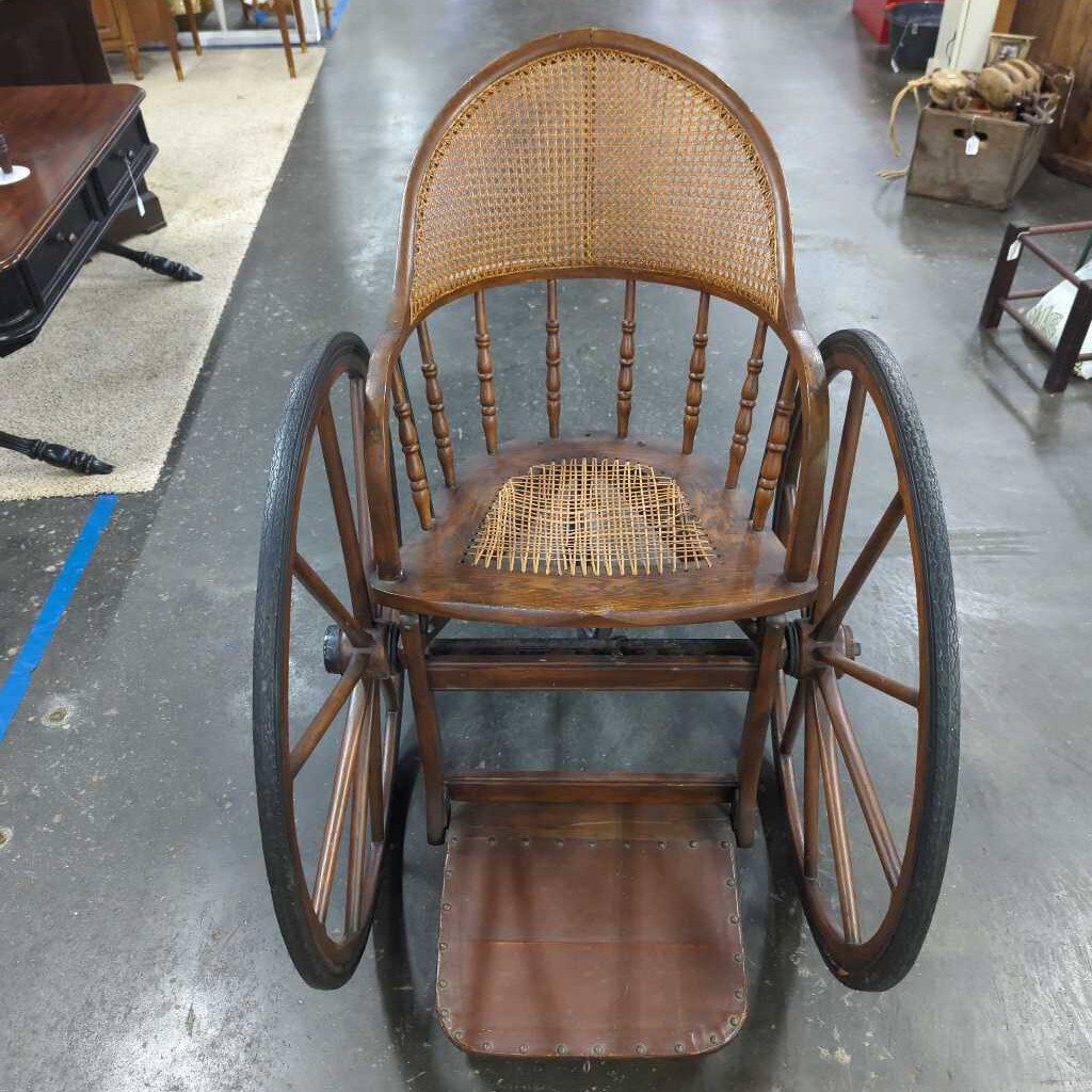 Vintage Rockefeller Boardwalk Cane Back/Seat Wheelchair with Footrest