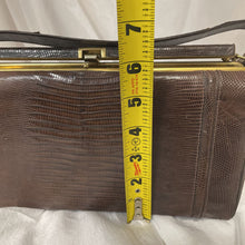 Load image into Gallery viewer, Purse, Embossed Leather, Snake Print, Brown with Gold Trim