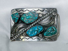 Load image into Gallery viewer, Vintage Native American Sterling Silver &amp; Turquoise Belt Buckle (Unmarked, Tested)
