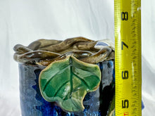 Load image into Gallery viewer, Hand-made Blue Ceramic Vase with Morning Glories, Unsigned