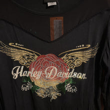 Load image into Gallery viewer, Harley Davidson, XL, Womens, Black Simple Flower,3/4 Sleeve