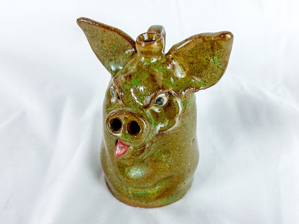 Signed Marvin Bailey Mini Green Pig Face Jug