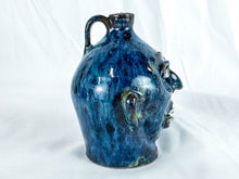 Load image into Gallery viewer, Signed Marvin Bailey Small Blue Ugly Face Jug with 8 Teeth
