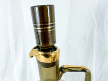 Load image into Gallery viewer, 1980s Brown Glass Gold Band Decanter & 6 Glasses Set