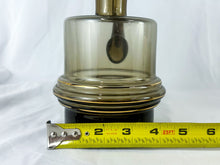 Load image into Gallery viewer, 1980s Brown Glass Gold Band Decanter & 6 Glasses Set