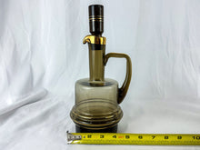 Load image into Gallery viewer, 1980s Brown Glass Gold Band Decanter & 6 Glasses Set