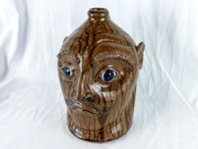 Load image into Gallery viewer, Large Mike Craven Signed Brown Ugly Face Jug with Big Round Blue Eyes