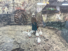 Load image into Gallery viewer, Vintage Max Merker Signed Lithograph of Girl with Ducks with Original Glass & Frame
