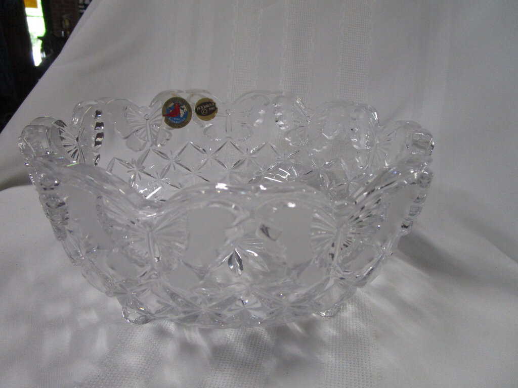 1985 Hofbauer 24% Lead Crystal Star & Butterfly Tripod Decor Bowl