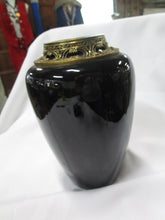 Load image into Gallery viewer, Vintage Andrea by Sadek Black Ceramic Vase with Metal Collar
