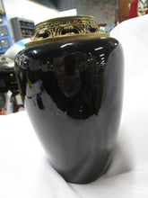 Load image into Gallery viewer, Vintage Andrea by Sadek Black Ceramic Vase with Metal Collar
