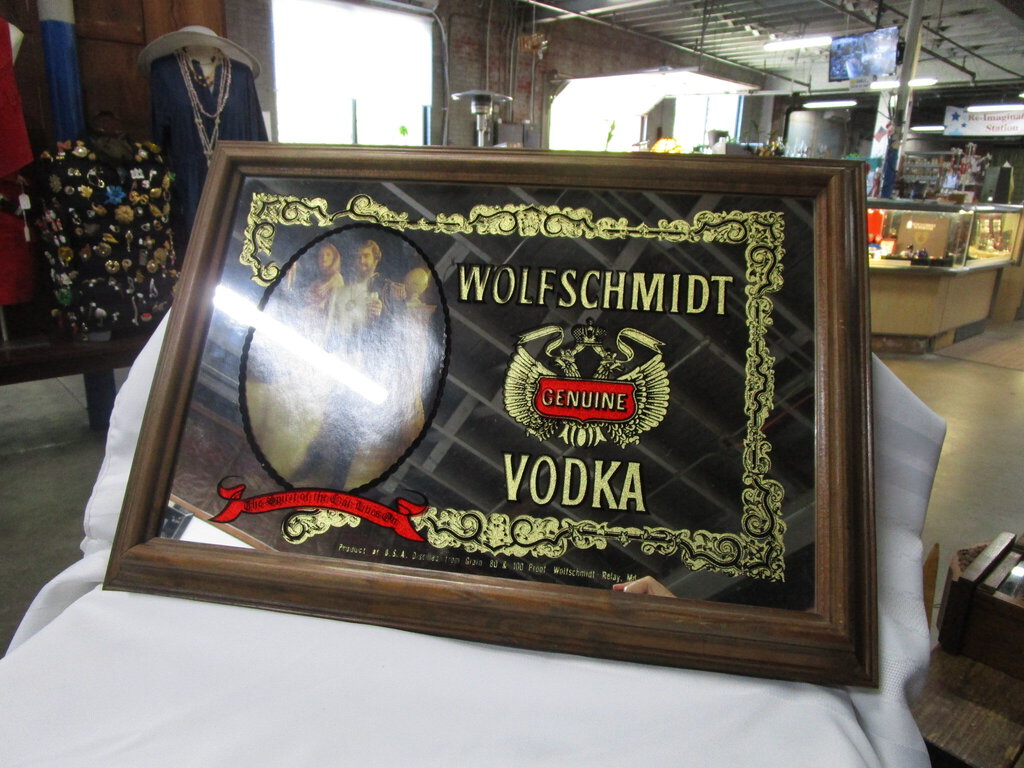 Vintage Wolfschmidt Genuine Vodka Czar Bar Man Cave Mirror