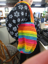 Load image into Gallery viewer, Handmade Rainbow Crochet Beach Market Tote with Flower Face Key Chain
