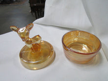 Load image into Gallery viewer, Jeanette Marigold Carnival Glass Fawn Trinket Powder Dish
