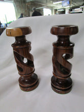 Load image into Gallery viewer, Vintage Hand Carved Wood Spiral Candleholders Set of 2
