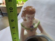 Load image into Gallery viewer, Weil Ware Woman with Blue Basket Planter Vase
