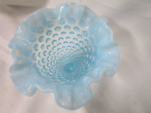 Load image into Gallery viewer, Fenton Aqua Blue Opalescent Hobnail Pedestal Ruffled Edge Vase
