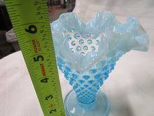 Load image into Gallery viewer, Fenton Aqua Blue Opalescent Hobnail Pedestal Ruffled Edge Vase
