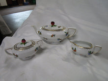 Load image into Gallery viewer, Victoria China Czech Floral Porcelain Teapot and Creamer/Sugar Tea Set
