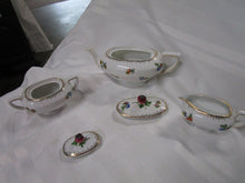 Load image into Gallery viewer, Victoria China Czech Floral Porcelain Teapot and Creamer/Sugar Tea Set
