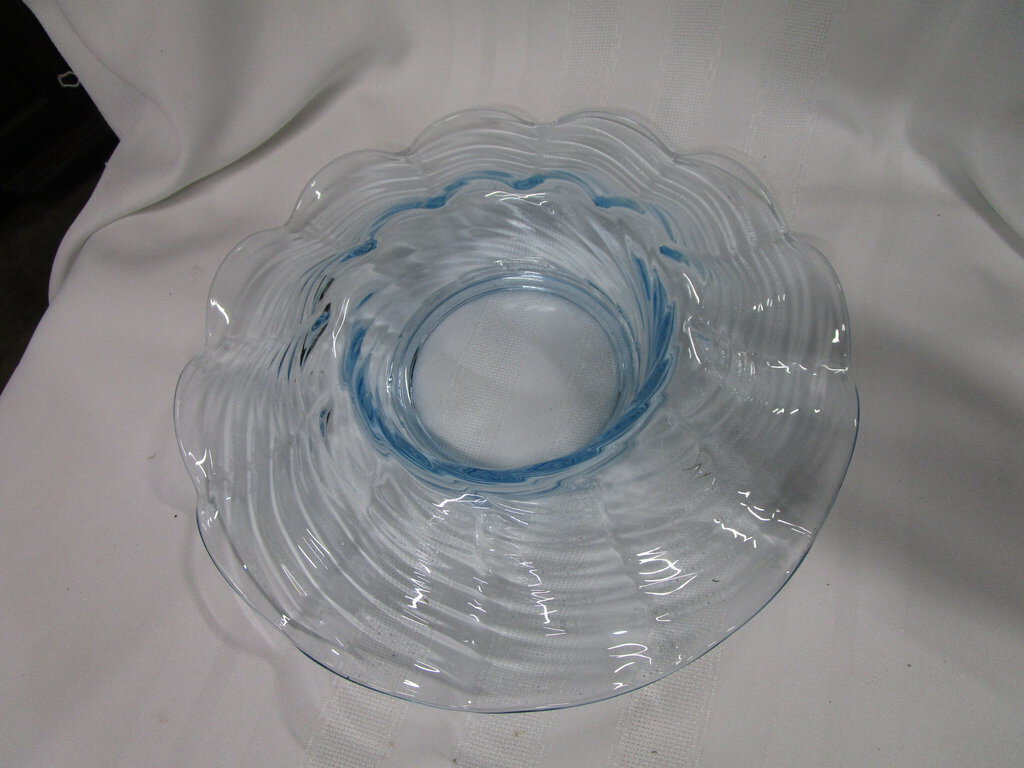 Vintage Ice Blue Ribbed Glass Console Decor Bowl