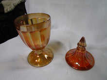 Load image into Gallery viewer, Vintage Jeanette Marigold Carnival Glass Pedestal Compote Candy Dish with Lid
