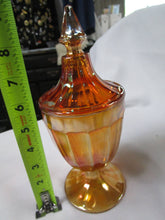 Load image into Gallery viewer, Vintage Jeanette Marigold Carnival Glass Pedestal Compote Candy Dish with Lid
